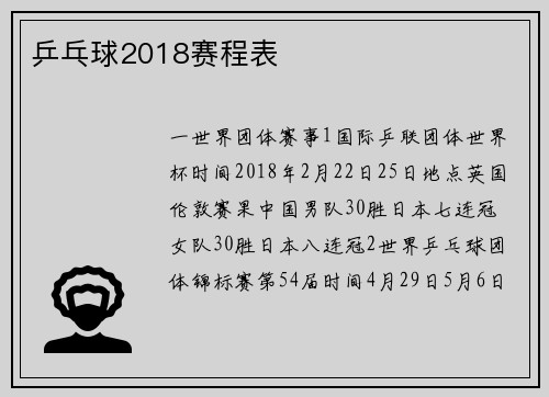 乒乓球2018赛程表